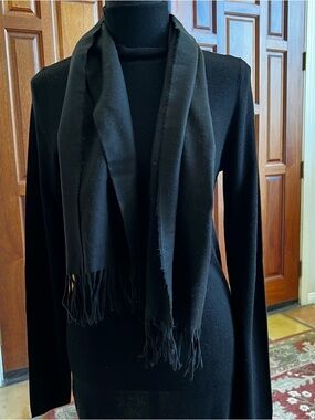 100% Cashmere Black Scarf Rectangle 46” X 12” Fringe